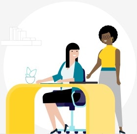 Illustration of two employees at a desk