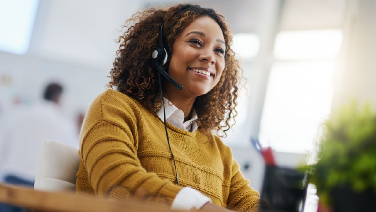 Woman on a headset